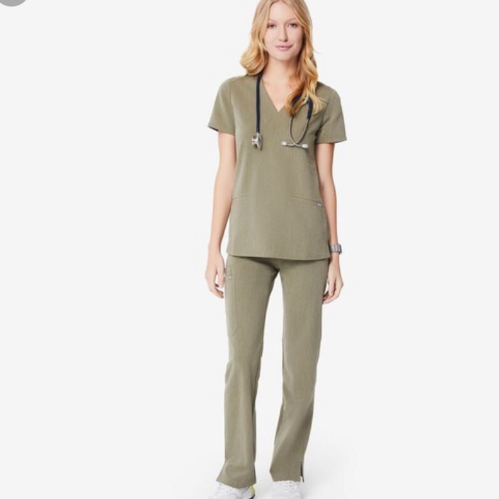 FIGS heather olive limited release scrub set.